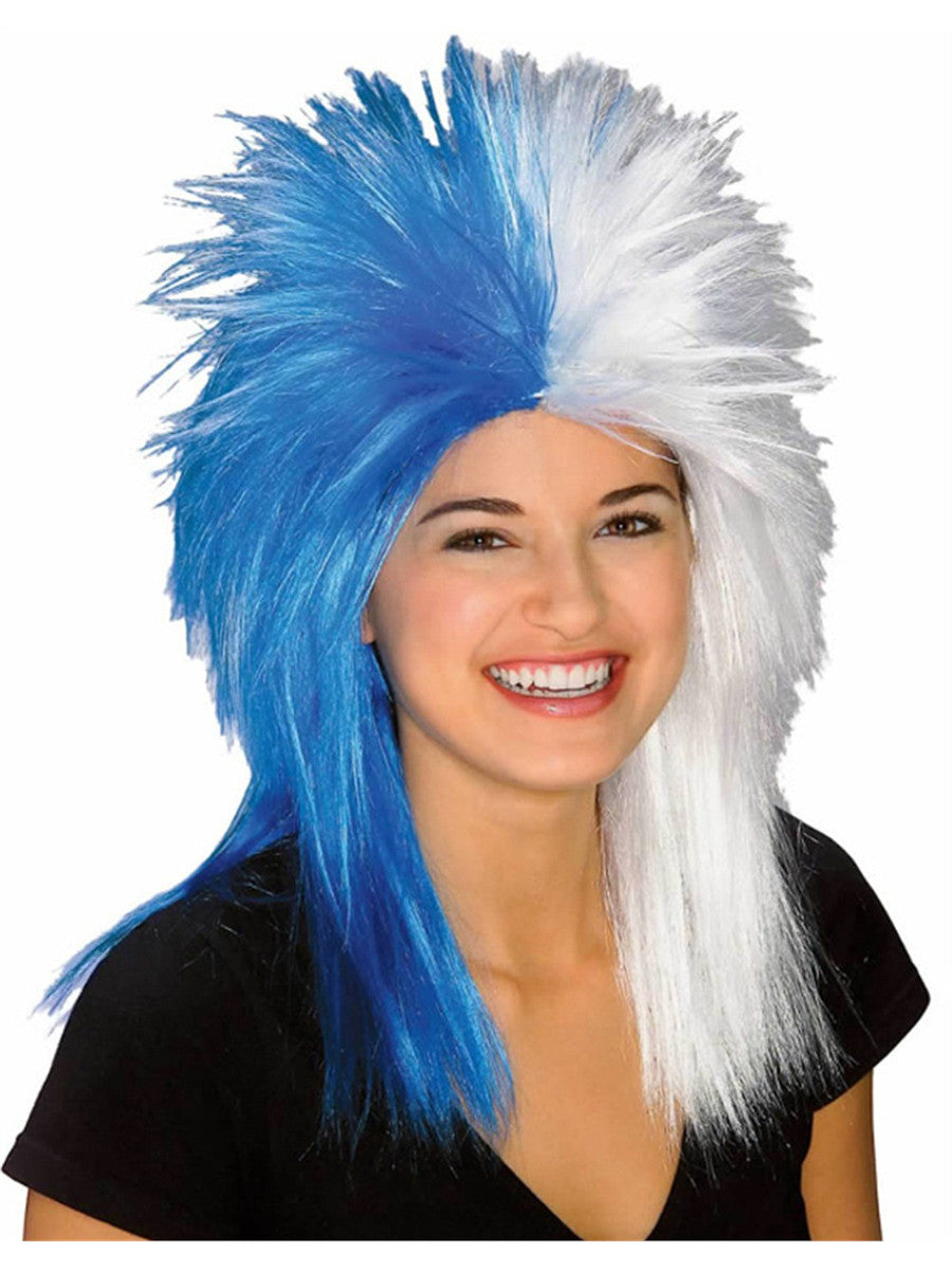 Adult Blue And White Sports Fanatix Wig