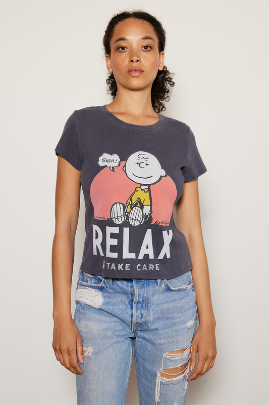 Peanuts Relax Baby Tee Womens T Shirt Vintage Black