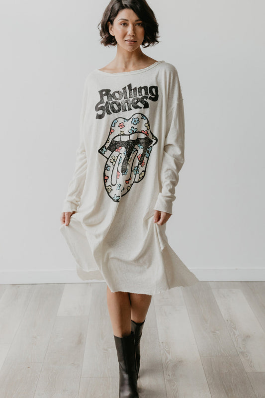 The Rolling Stones Flower Power Womens T Shirt Dress Ivory