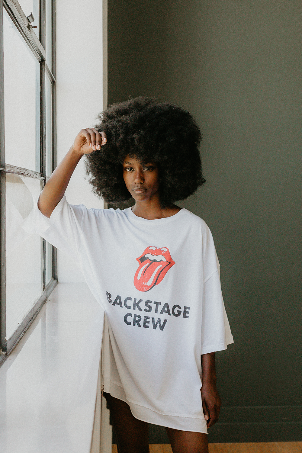 Rolling Stones Backstage Crew Oversized Tee Womens T Shirt White