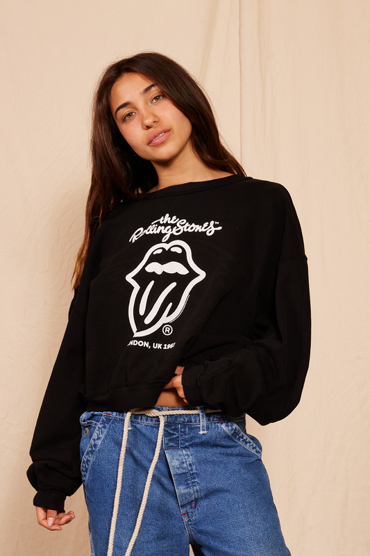Rolling Stones London Raglan Womens Crewneck Sweatshirt Black