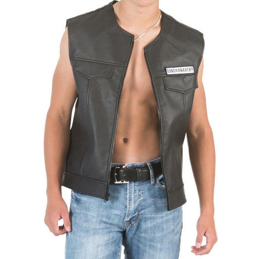 SOA Black Leather Highway Biker Vest