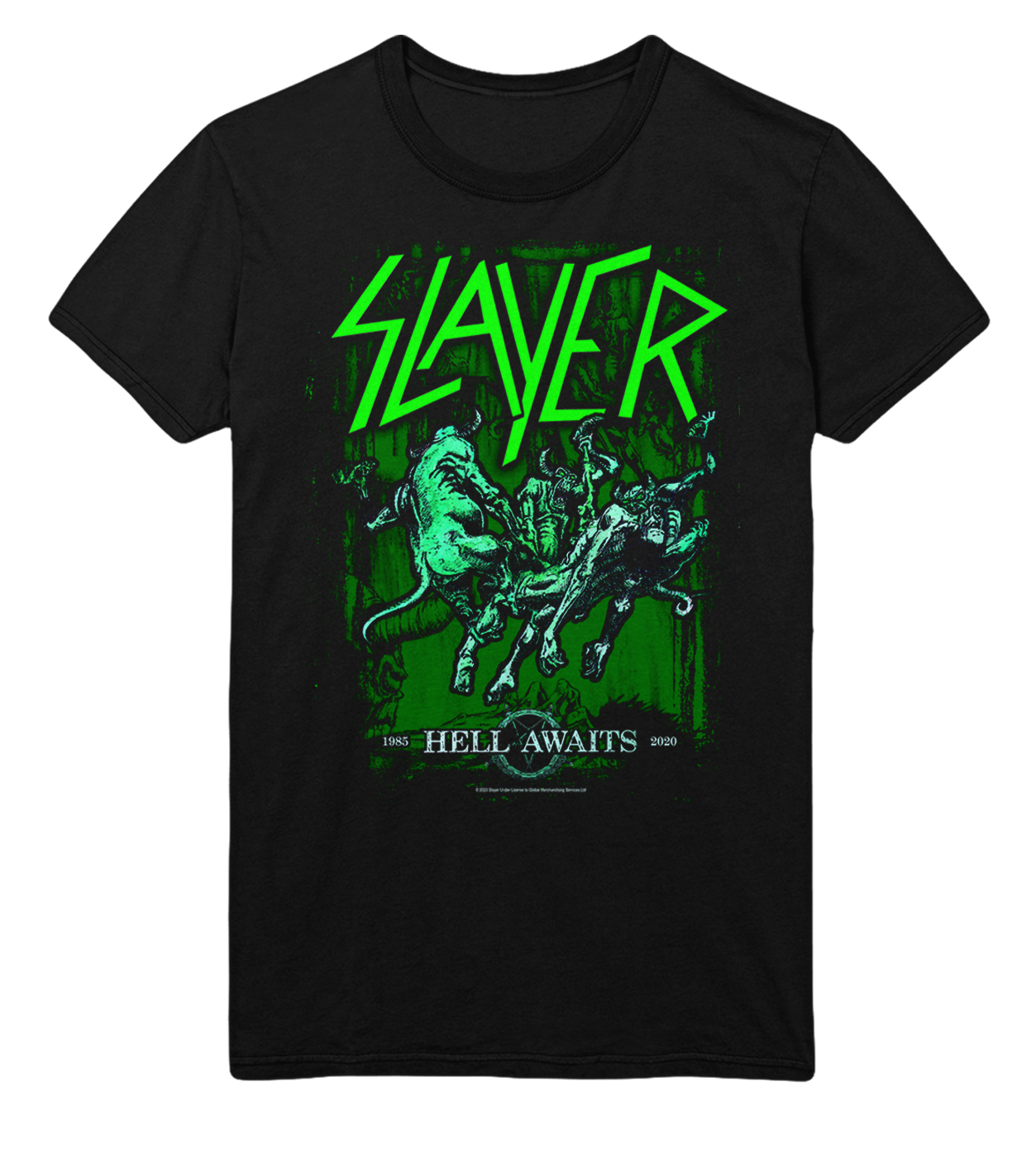 Slayer Neon Hell Awaits Jumbo Print Mens T Shirt