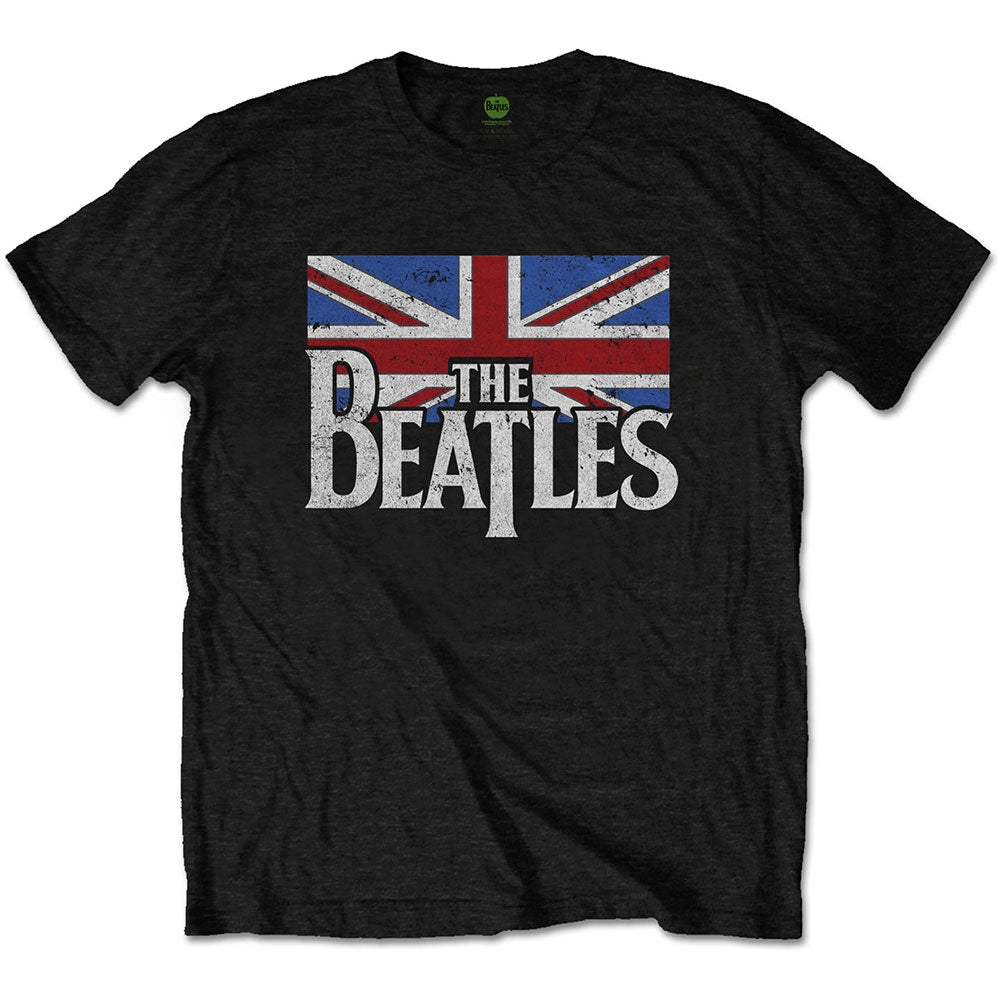 The Beatles Drop T Logo & Vintage Flag Mens T Shirt