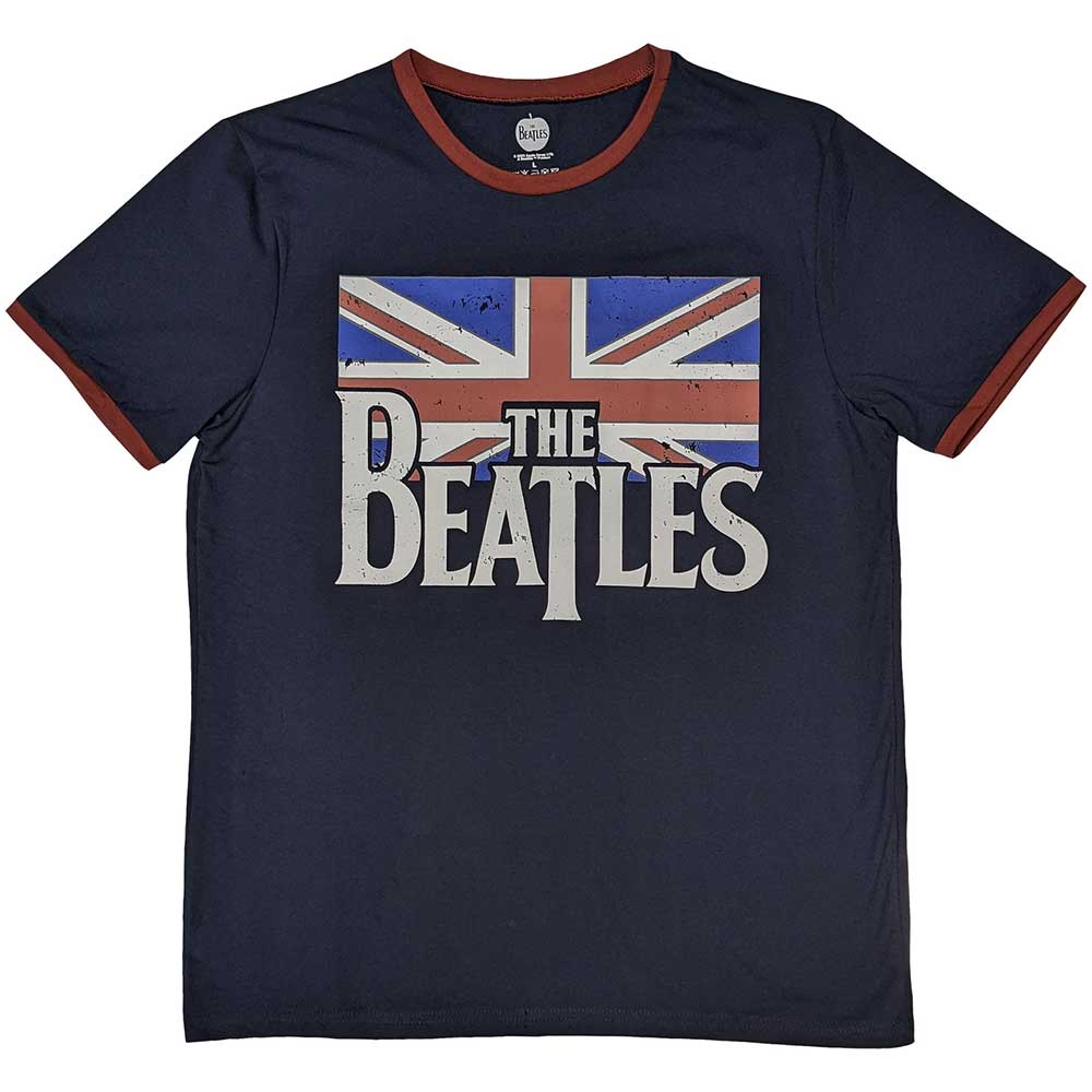 The Beatles Drop T Logo & Vintage Flag Mens T Shirt