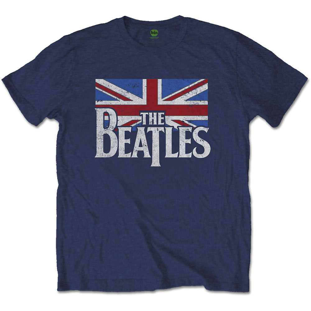 The Beatles Drop T Logo & Vintage Flag Mens T Shirt