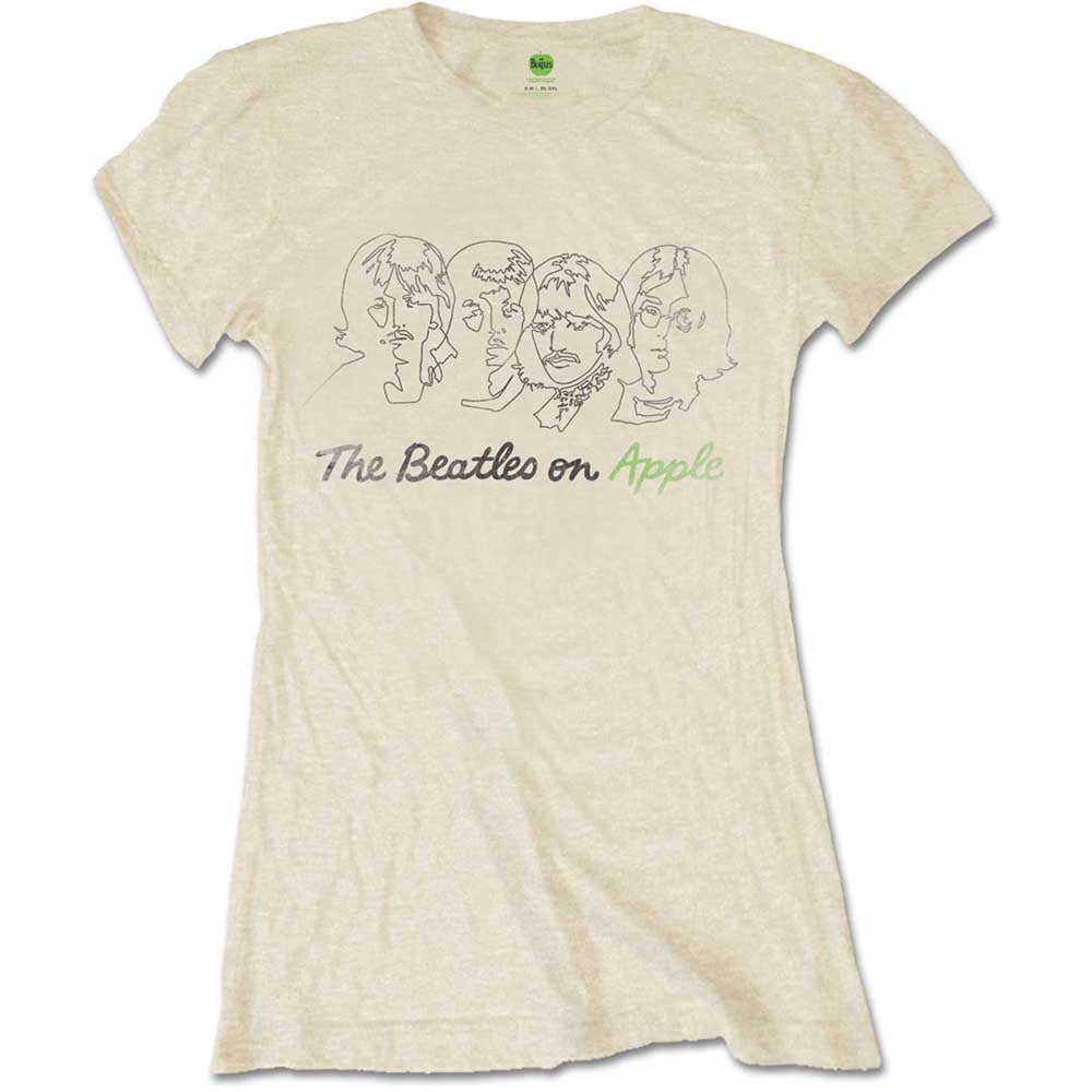 The Beatles Outline Faces on Apple Womens T Shirt