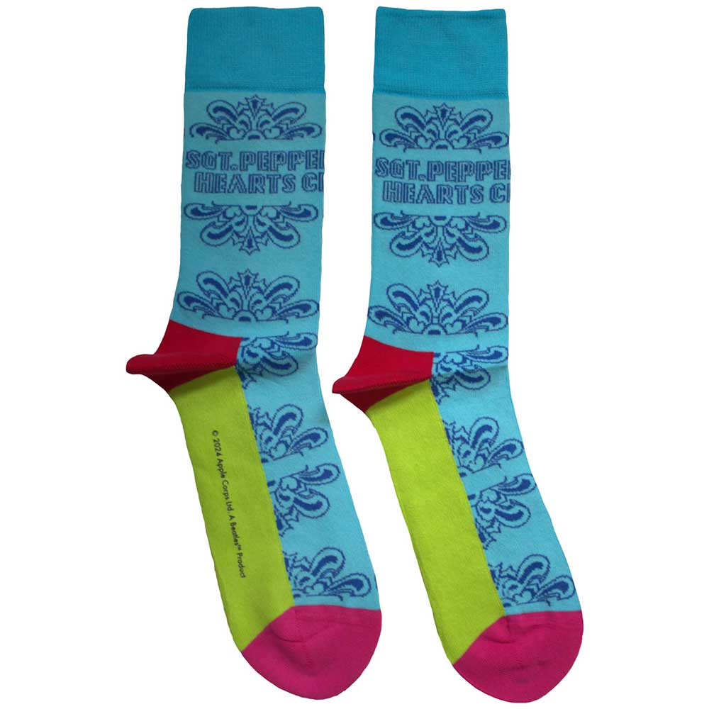 The Beatles Sgt Pepper Text Outlines Socks Blue