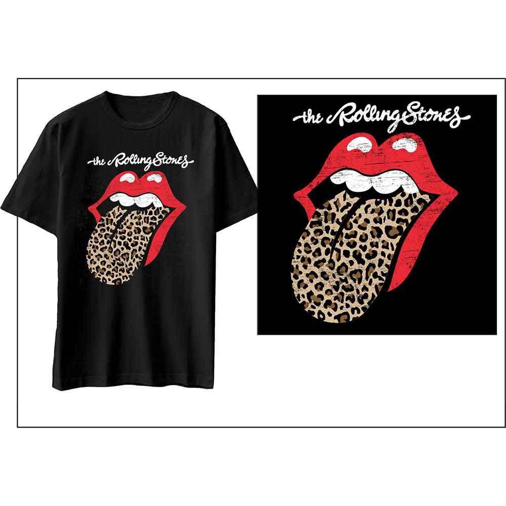 The Rolling Stones Leopard Print Tongue Mens T Shirt