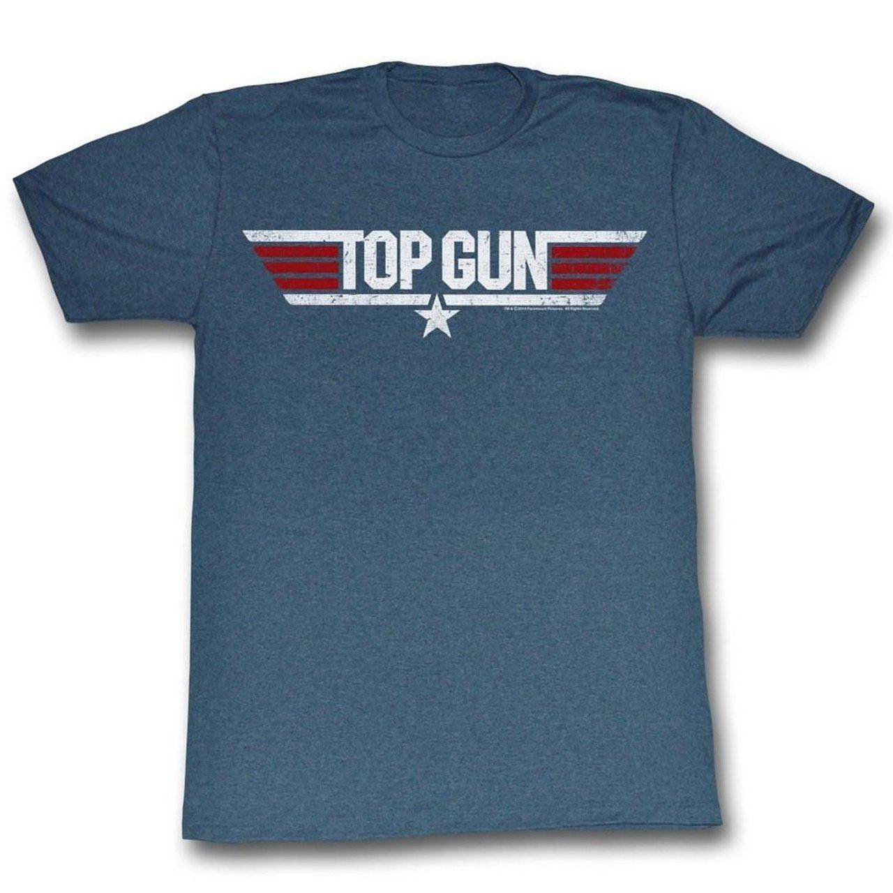 Top Gun Logo Heather Navy T Shirt