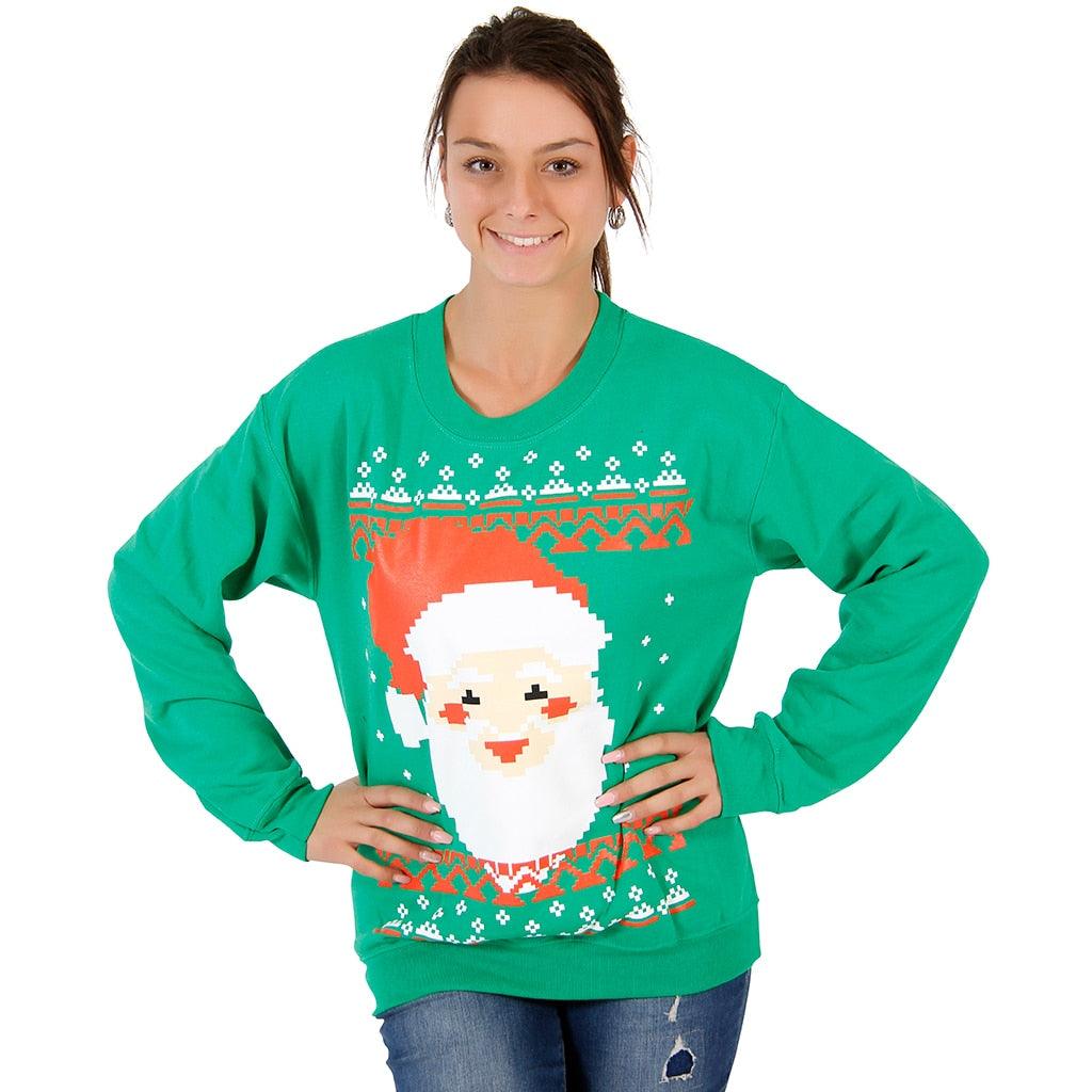 Ugly Christmas Big Santa Claus Face 8-Bit Sweatshirt