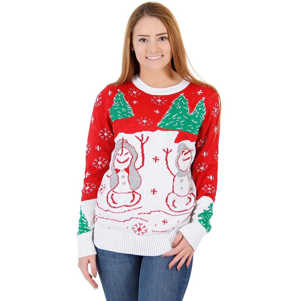 Ugly Christmas Sweater Snowman & Trees with Flashing Lights