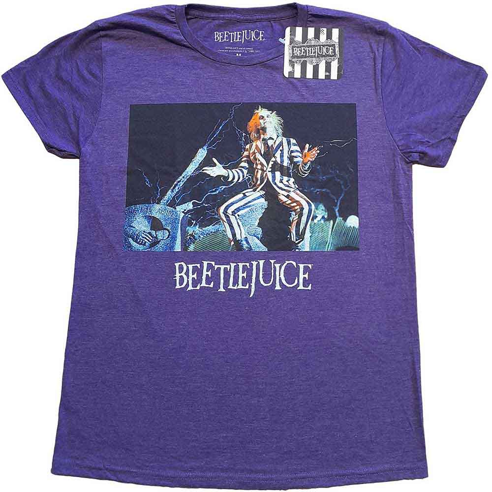 Warner Bros Beetlejuice Sitting on a Tombstone Mens T Shirt
