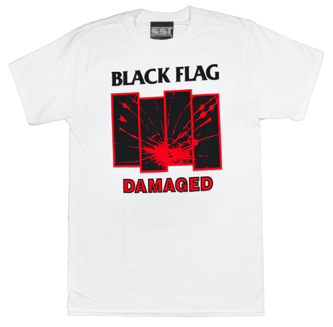 Black Flag Damaged Logo White Mens T Shirt