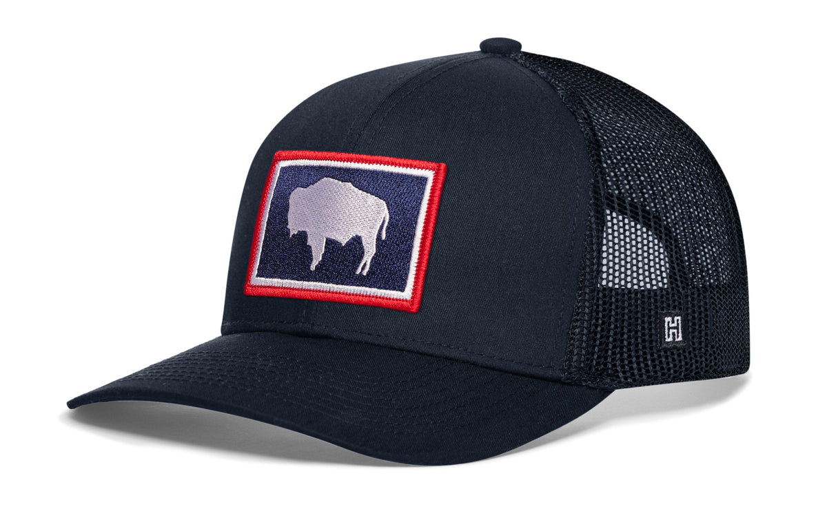 Wyoming Flag Trucker Haka Hat Black WY Snapback