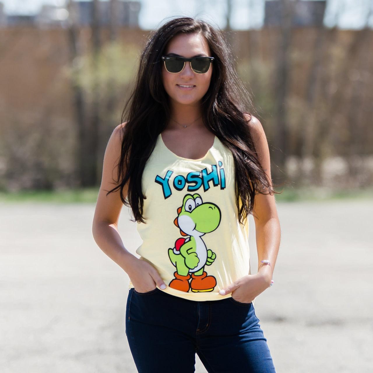 Yoshi Yellow Thin-Cut Tank Top With Open Braided Racerback Back