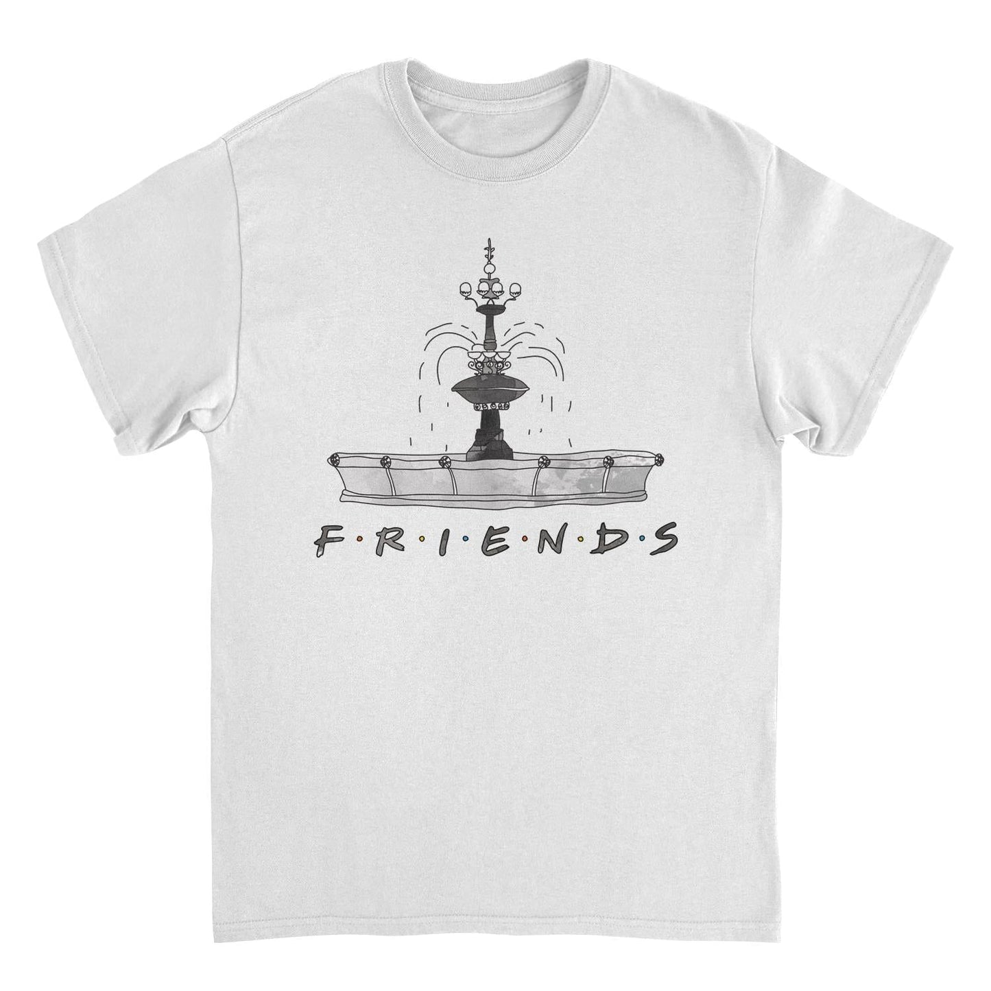 Friends Fountain Sketch White Mens T Shirt