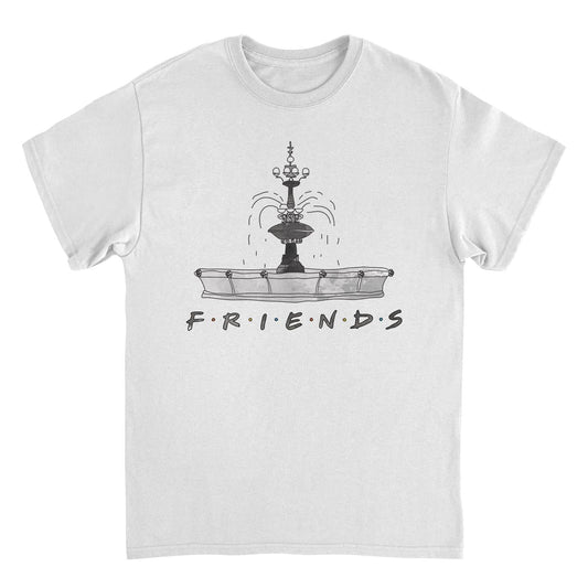 Friends Fountain Sketch White Mens T Shirt