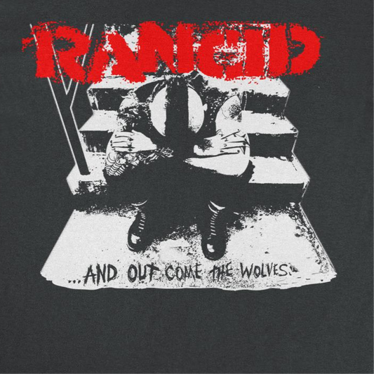 Rancid And Out Come the Wolves Artwork White Mens T Shirt Black