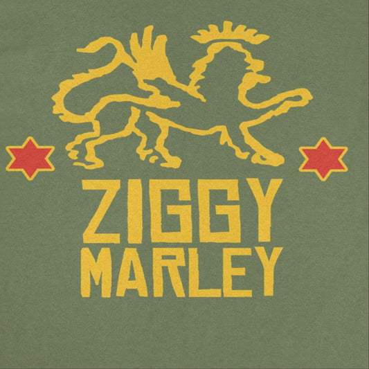 Ziggy Marley Red Star Lion Military Green Mens T Shirt