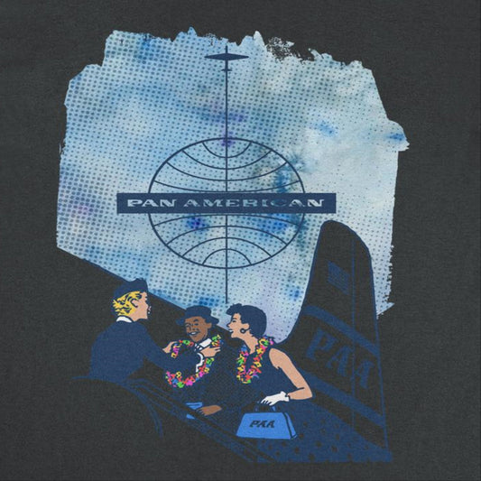 Pan Am Hostess Placing Rainbow Lei On Customer Mens T Shirt Black