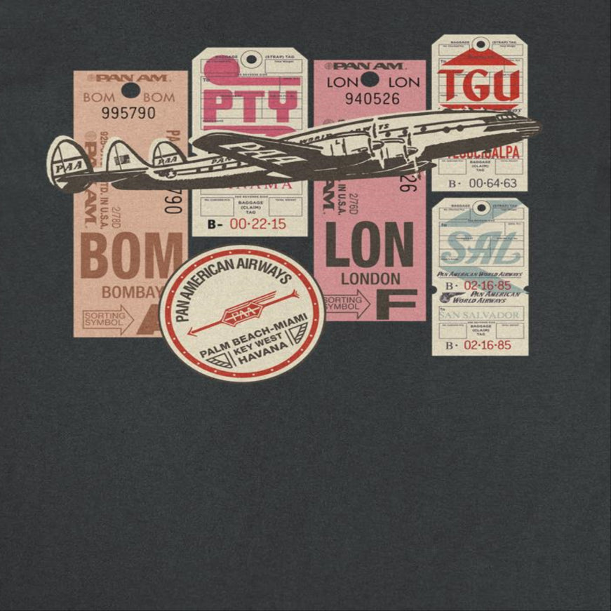 Pan Am Baggage Tags Montage Mens T Shirt Black