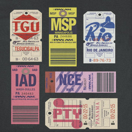 Pan Am 6 Retro Luggage Tags Mens T Shirt Black