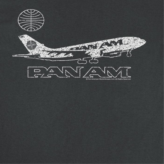 Pan Am Plane Take Off Distressed Mens T Shirt Black
