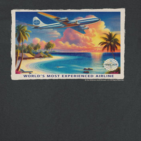 Pan Am Vintage Beach Plane Scene Mens T Shirt Black