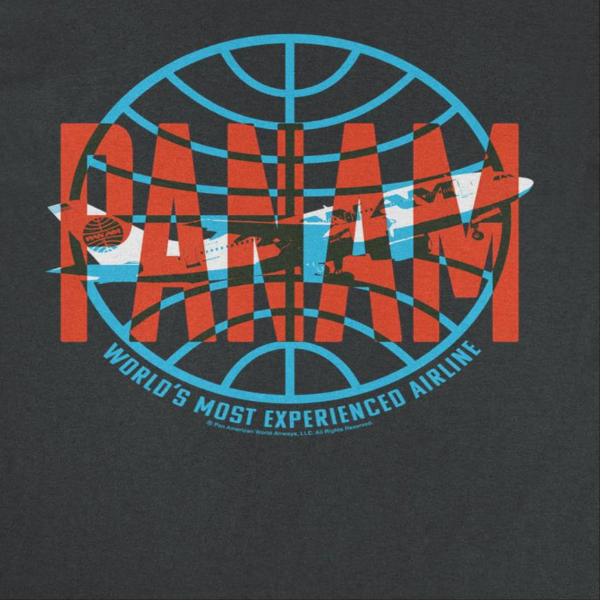 Pan Am Red Text Worlds Most Experienced Airline Mens T Shirt Black