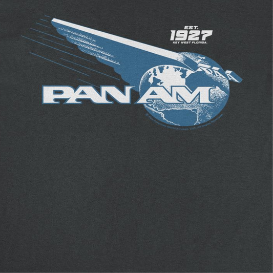 Pan Am Wing Globe Logo Blue Print Mens T Shirt Black