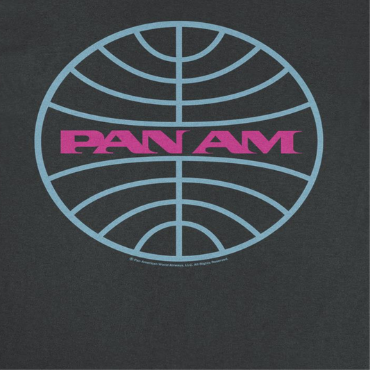 Pan Am Meatball Logo Pale Blue and Lavender Mens T Shirt Black