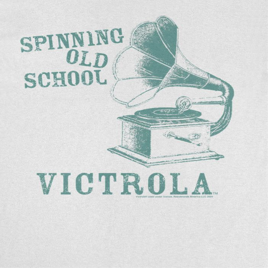 Victrola Spinning Old School Vintage Gramophone Mens T Shirt White