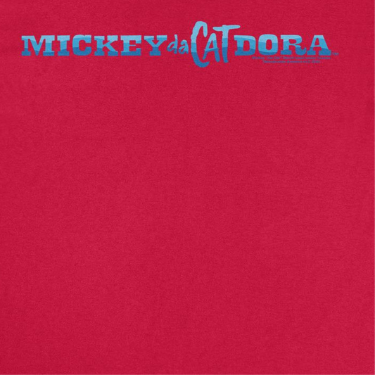Mickey Da Cat Dora Blue Wavy Text Retro Surfer Miki Mens T Shirt Red
