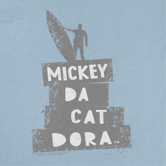 Mickey Da Cat Dora Surf Silhouette Retro Surfer Miki Mens T Shirt Light Blue