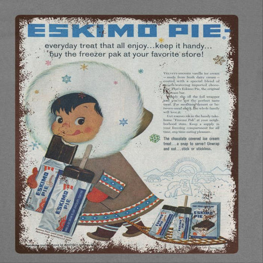 Eskimo Pie Vintage Distressed Cartoon Advert Mens T Shirt Charcoal