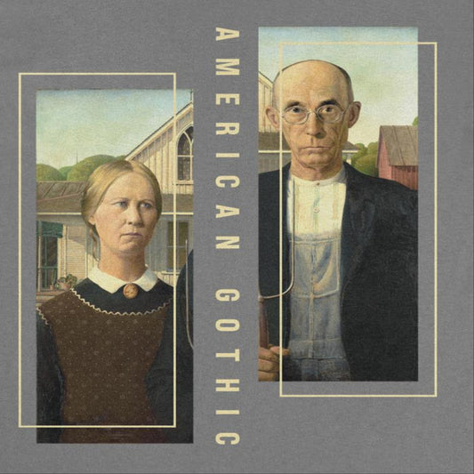 Classic Paintings American Gothic Grant Wood Mens T Shirt Charcoal