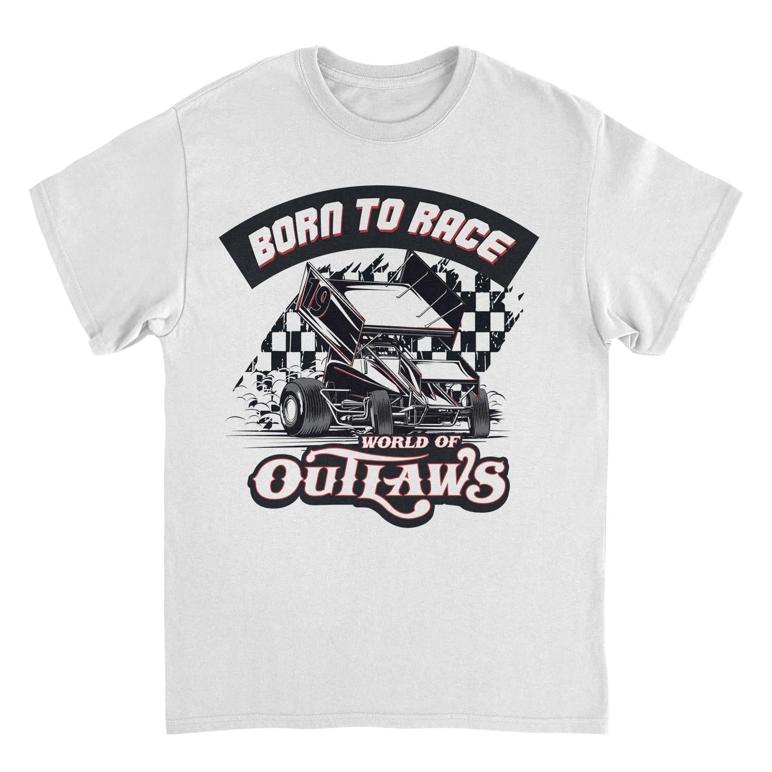 World of Outlaws Born to Race Black Flag White Mens T Shirt