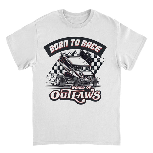 World of Outlaws Born to Race Black Flag White Mens T Shirt
