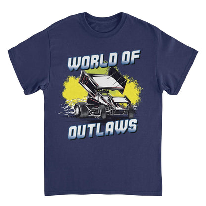 World of Outlaws Yellow Splash Navy Mens T Shirt