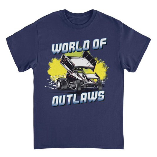 World of Outlaws Yellow Splash Navy Mens T Shirt
