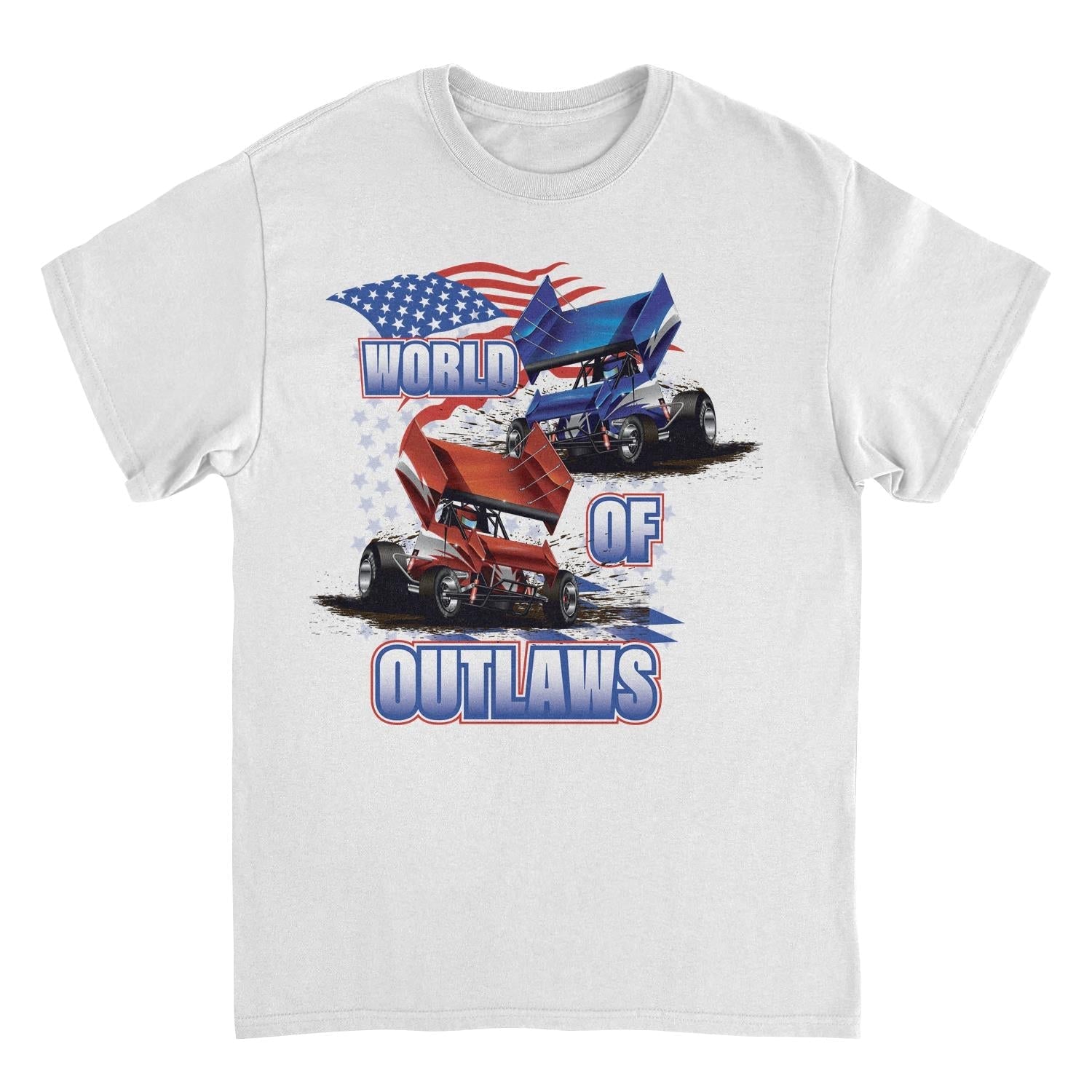 World of Outlaws American Flag White Mens T Shirt