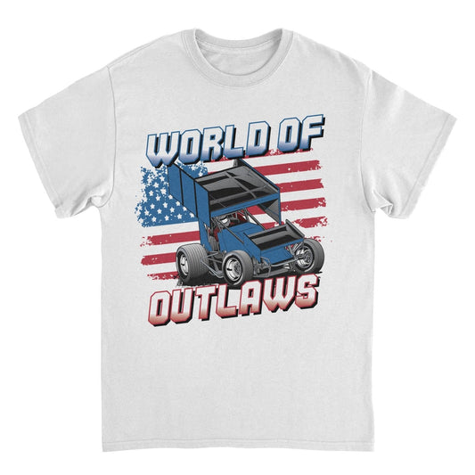 World of Outlaws Gradient American Flag White Mens T Shirt