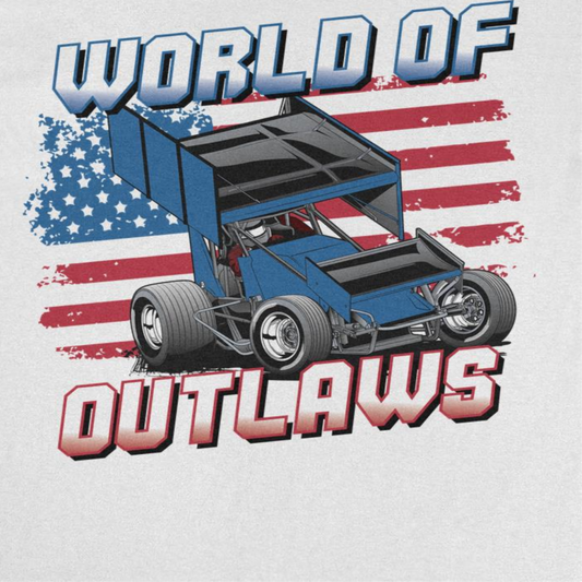 World of Outlaws Gradient American Flag Mens T Shirt White