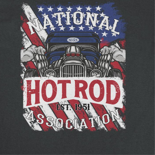 NHRA National Hot Rod American Flag Mens T Shirt Black