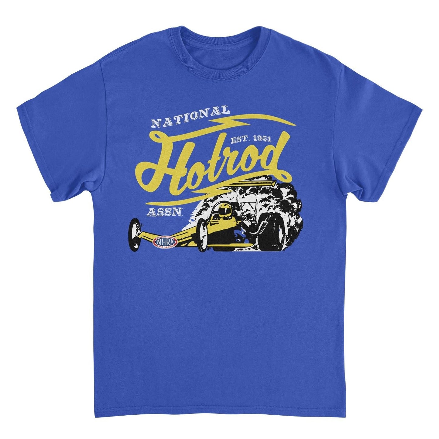 NHRA National Hot Rod Yellow Car Royal Mens T Shirt