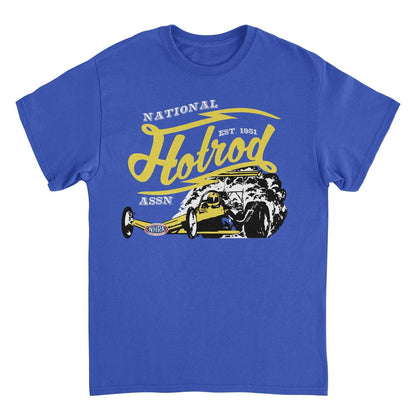 NHRA National Hot Rod Yellow Car Royal Mens T Shirt