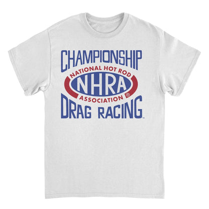 NHRA National Hot Rod Association Drag Racing Red Blue Logo White Mens T Shirt