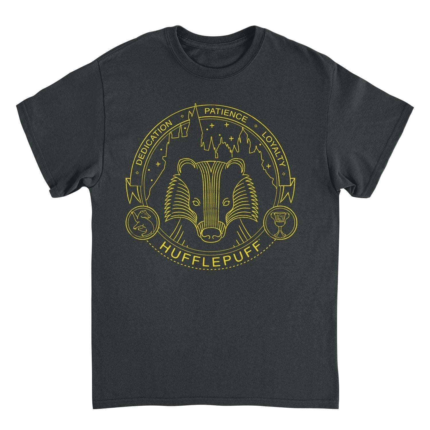 Harry Potter Minimalist Hufflepuff Mascot Outline Black Mens T Shirt