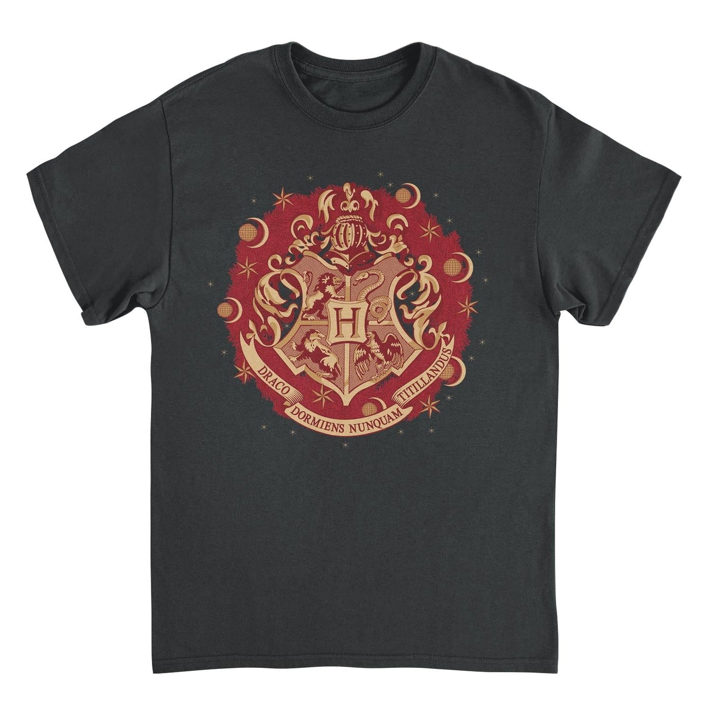 Harry Potter Hogwarts Christmas Badge Black Mens T Shirt